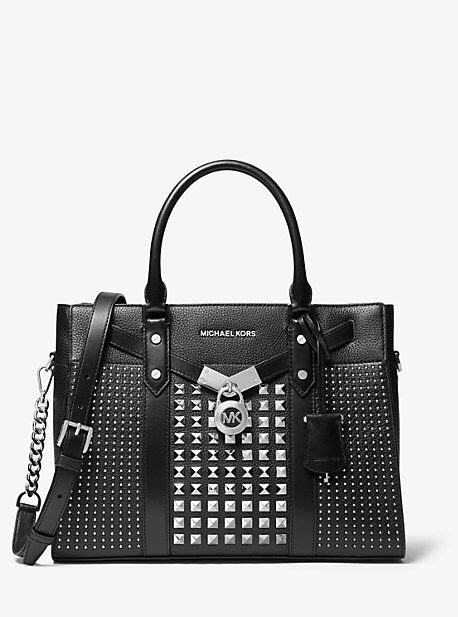 michael kors nouveau hamilton large studded pebbled leather satchel|michael kors studded hamilton.